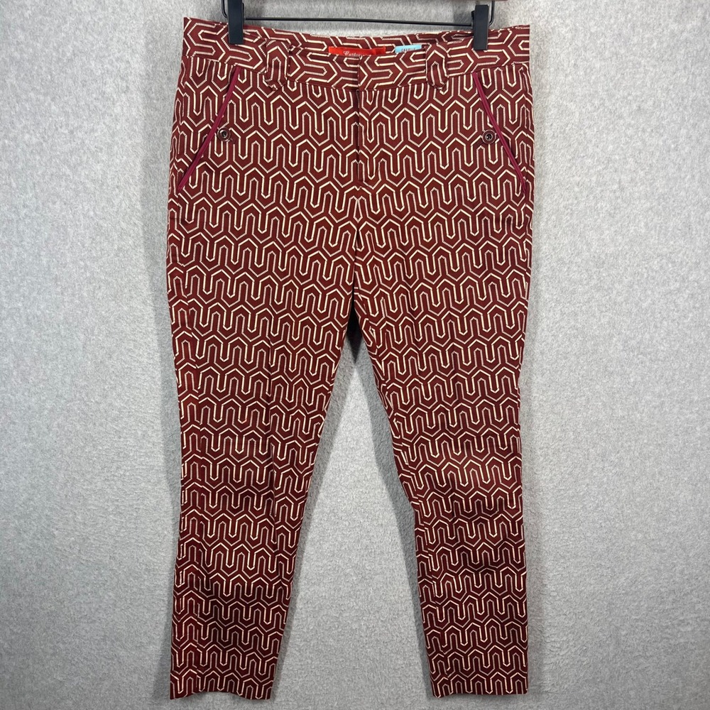 Cartonnier Charlie Trouser‎ Womens 8 Maroon Geometric Print Slim Ankle Pants EUC